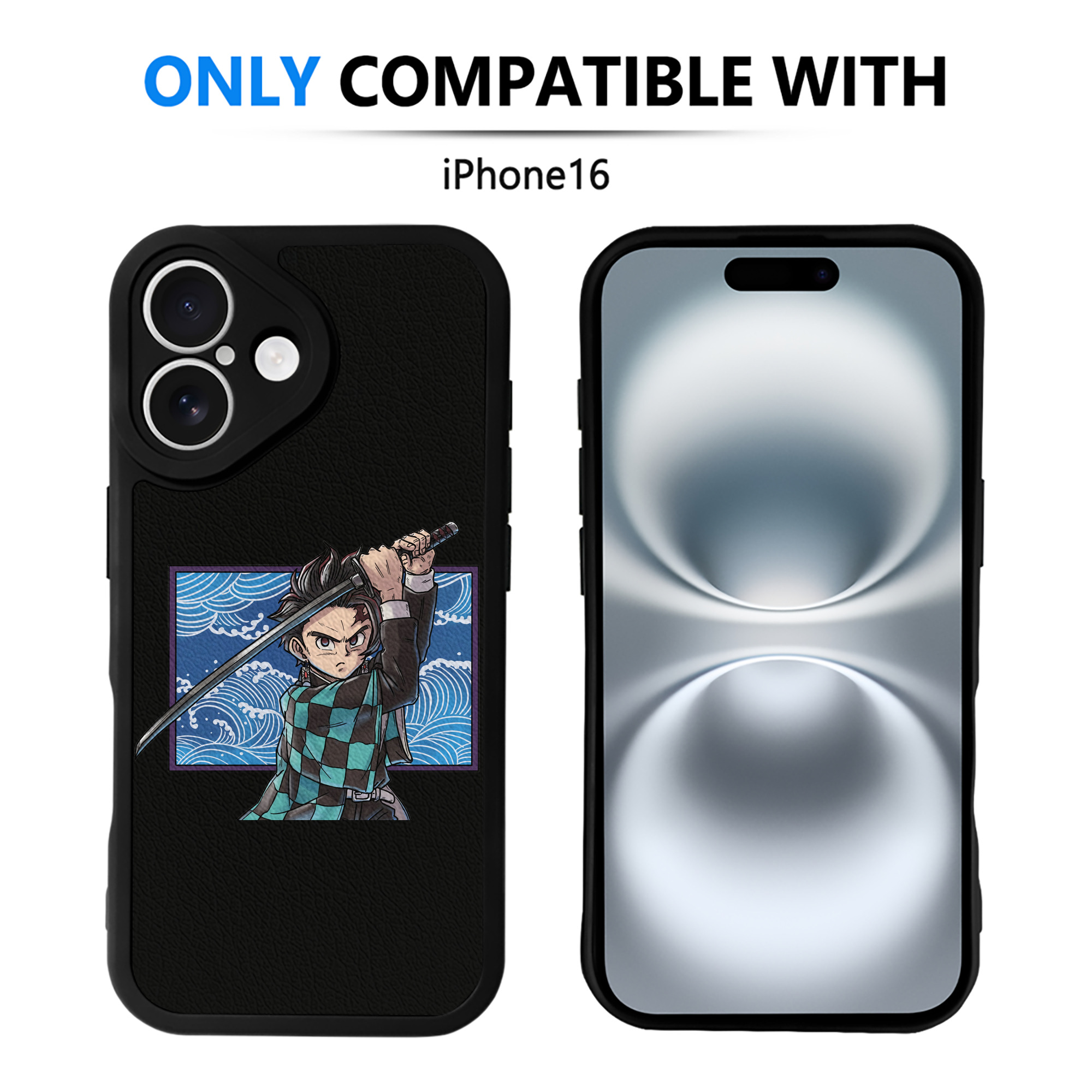 （画像用） 鬼滅の刃 竈門 炭治郎／かまど たんじろう Kamado Tanjirou 【iPhone 16シリーズ対応】シリコンスマホケース（レザー調） 材質：シリコン